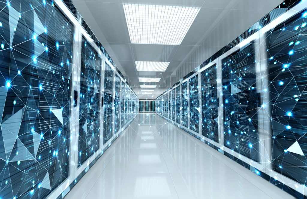 A room of a large server room.